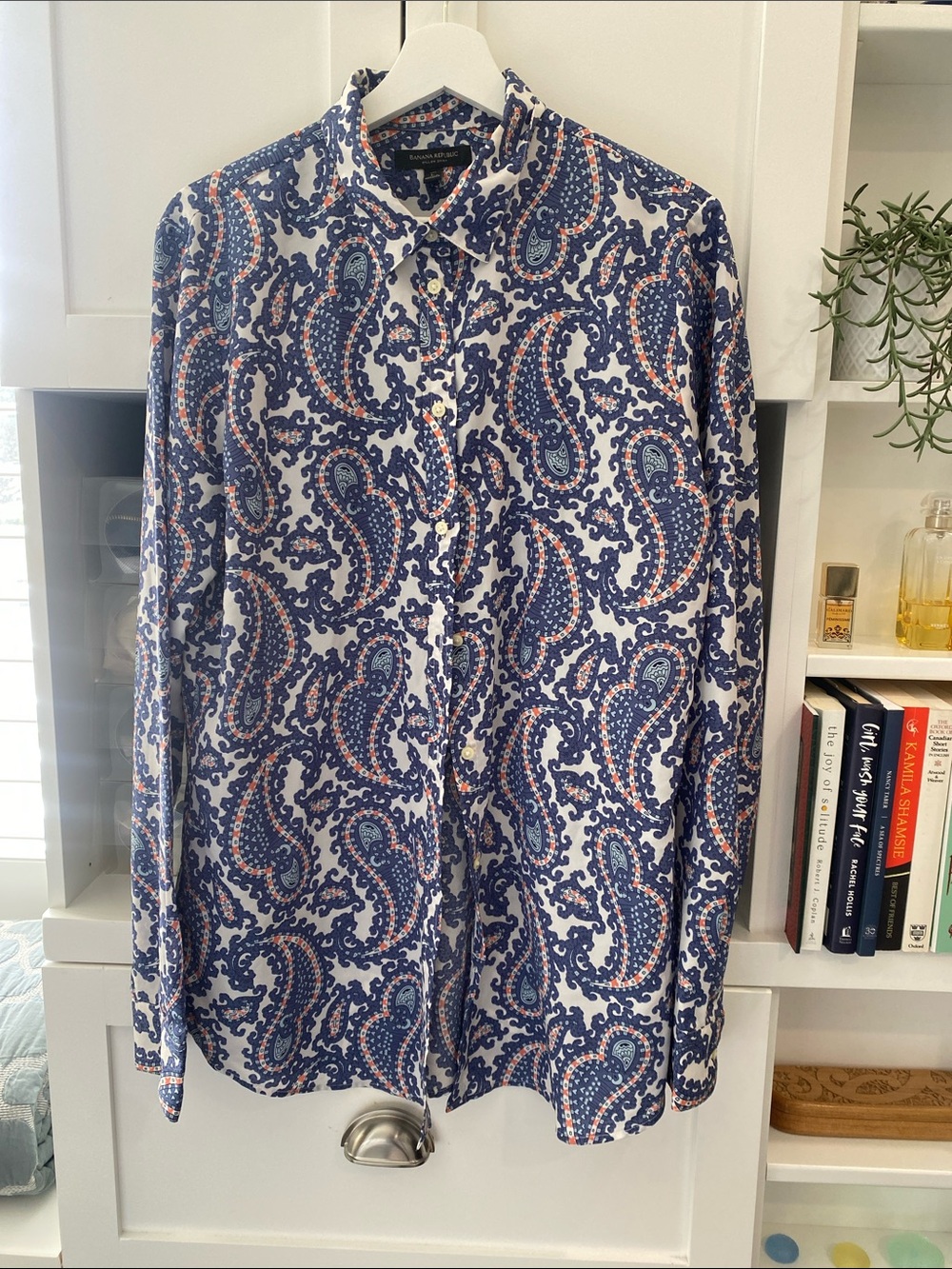 Banana Republic Navy, White & Orange Paisley Button-Down Shirt